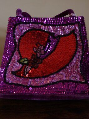 Red Hat Society Purple Velvet Sequin Handbag
